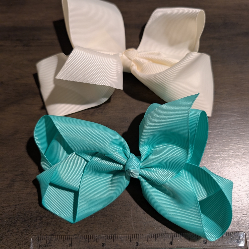 Elegant Kids Hair Bow Set - Cream and Blue